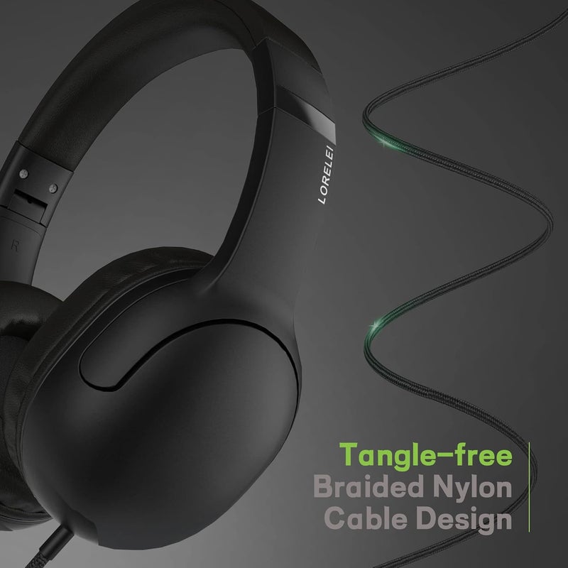 LORELEI E5 Wired Headphones for Kids Foldable & 3.5mm Jack Tangle Free Nylon Wire Stereo On Ear Headsets for Kids/Children/School/Tablet/Ipad/Kiddle/Plane (Space Black) - Image 4